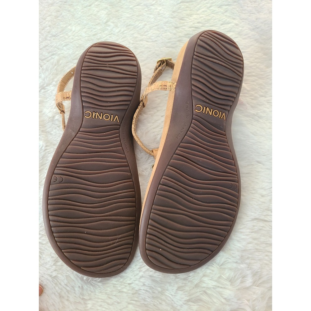 Vionic Miami Cork T-Strap Sandals Gold Hardware Tan Orthotic Thong Women 7 - Picture 4 of 6